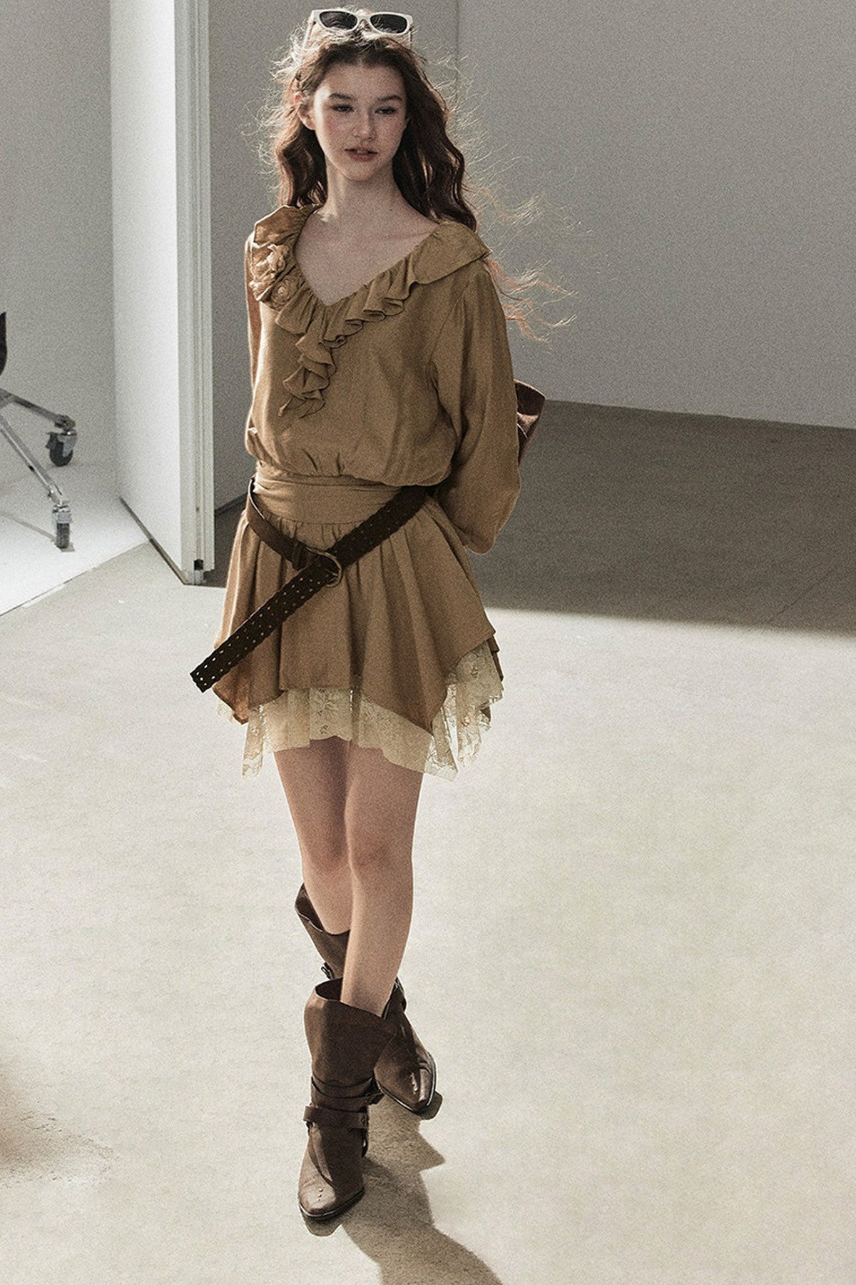 Ruffle Lace Hem Dress Set-Up