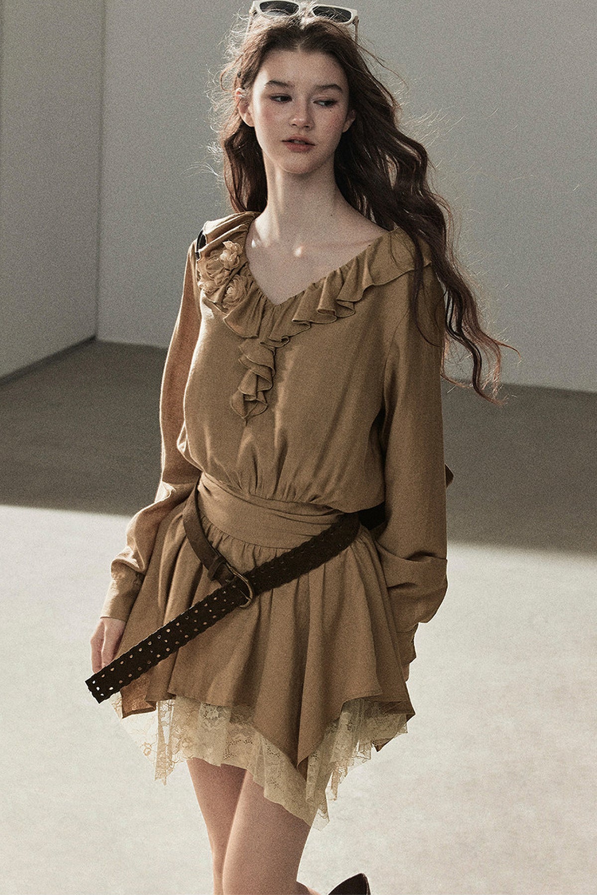 Ruffle Lace Hem Dress Set-Up