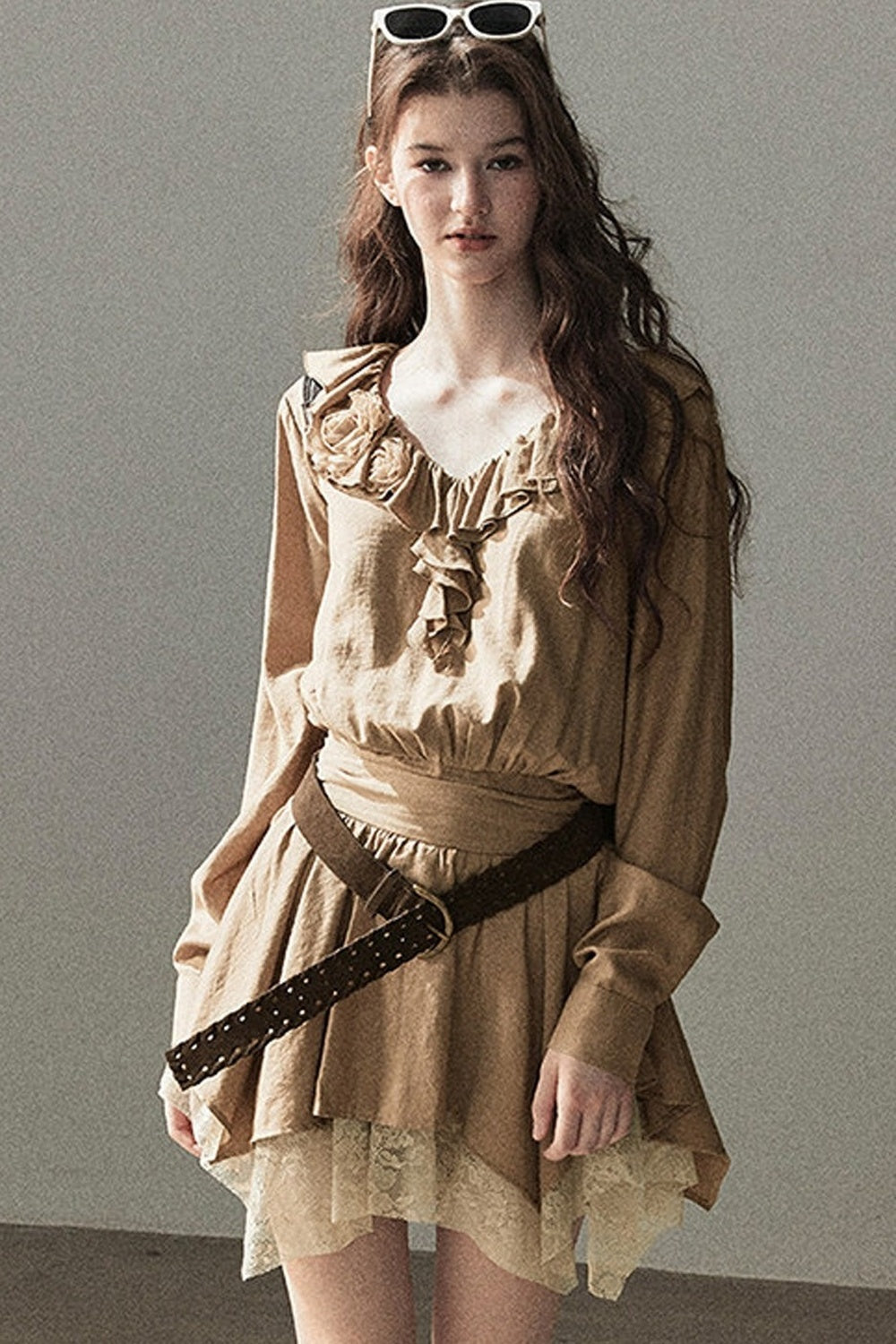 Ruffle Lace Hem Dress Set-Up