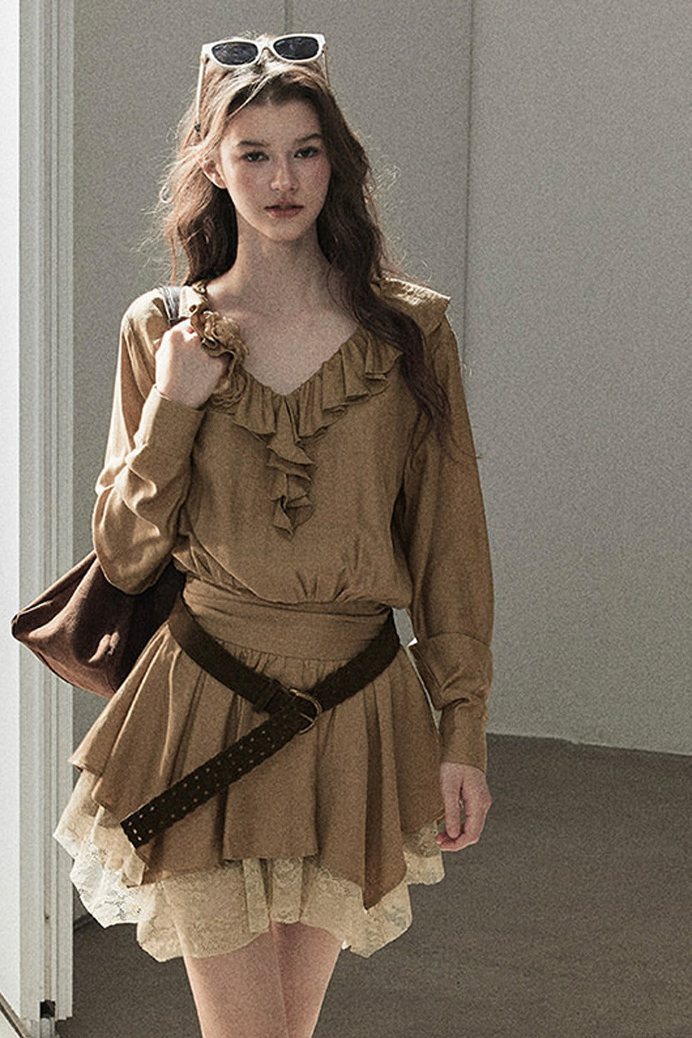 Ruffle Lace Hem Dress Set-Up