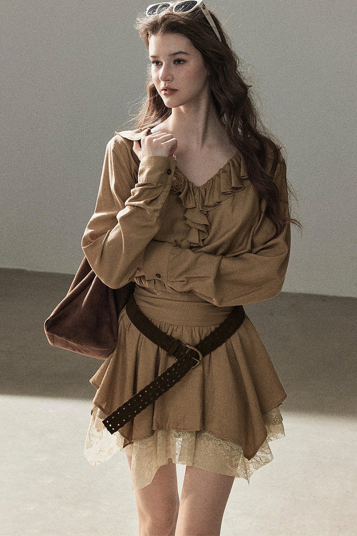 Ruffle Lace Hem Dress Set-Up