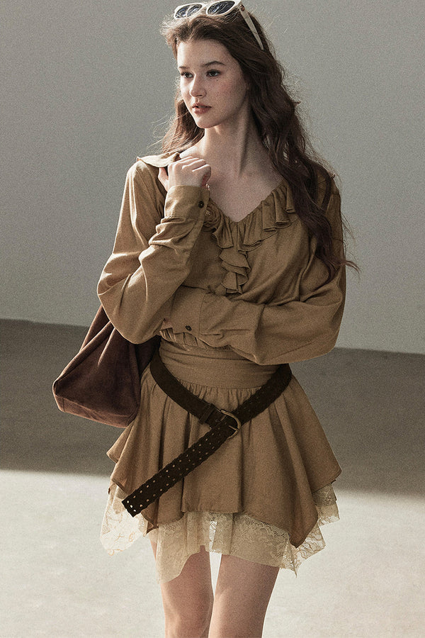 Ruffle Lace Hem Dress Set-Up