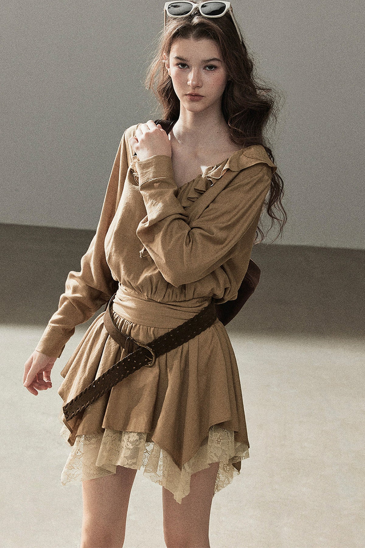 Ruffle Lace Hem Dress Set-Up