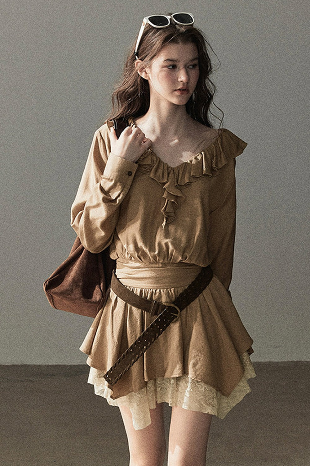 Ruffle Lace Hem Dress Set-Up