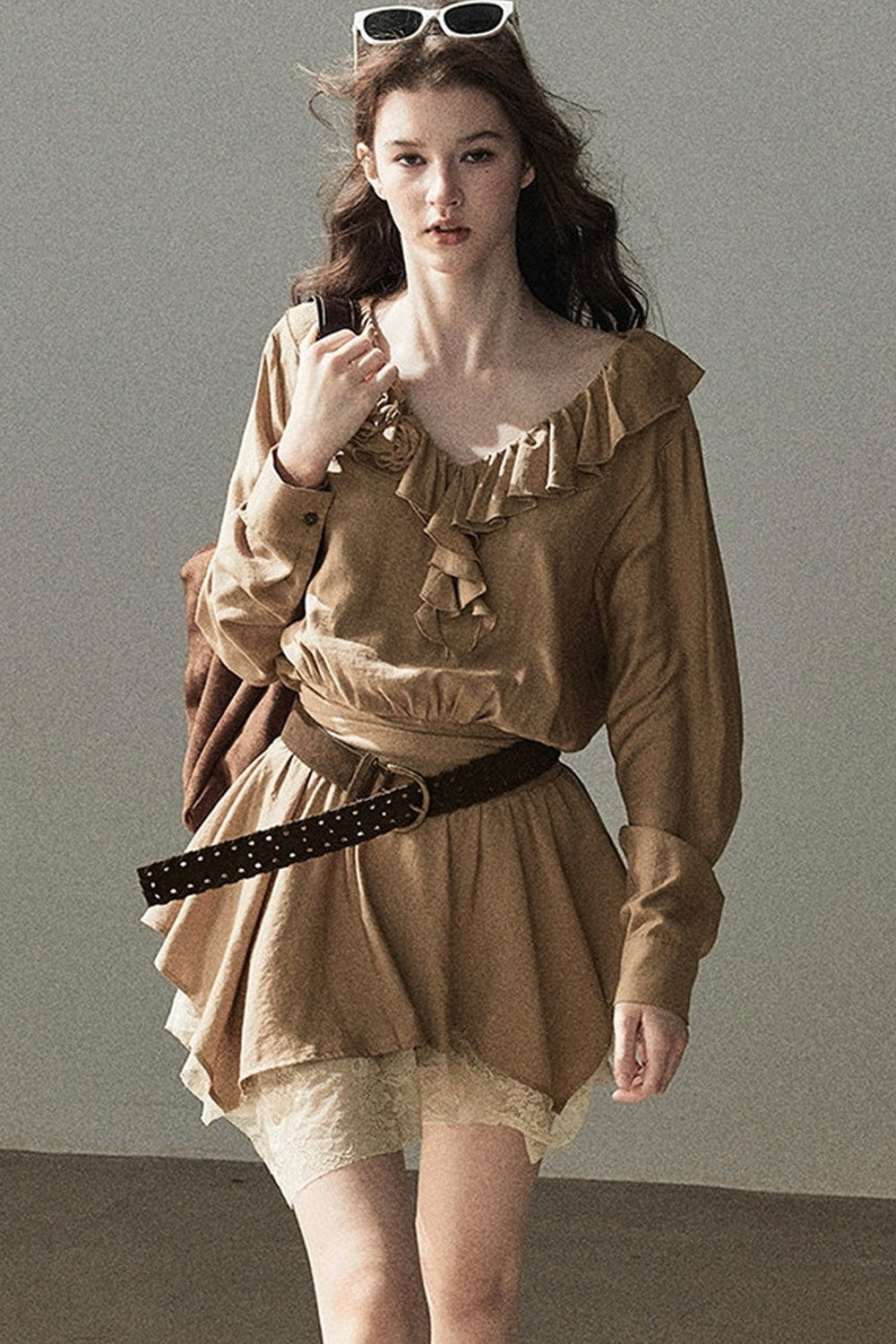 Ruffle Lace Hem Dress Set-Up
