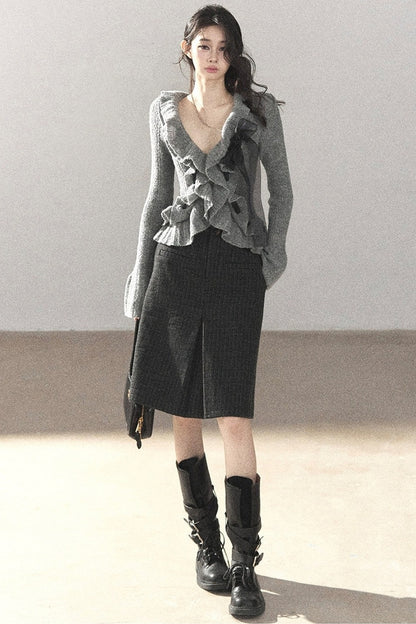 Pull court en maille à volants