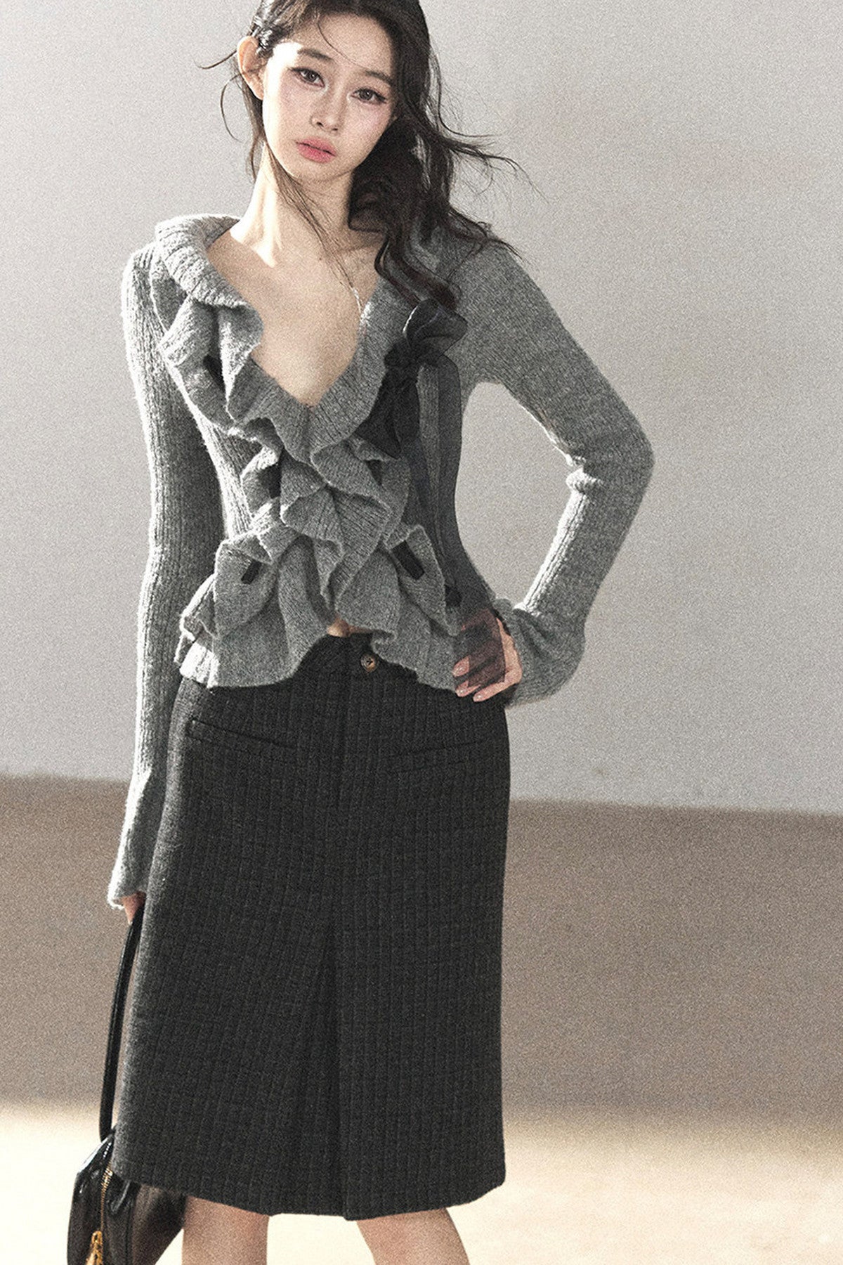 Pull court en maille à volants