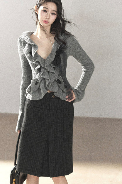 Pull court en maille à volants