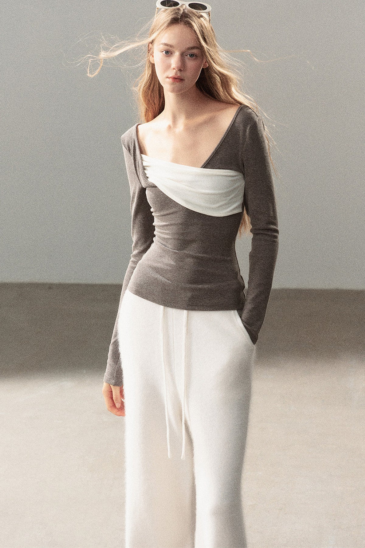 Spliced Regular Shoulder Long-Sleeve T-shirt