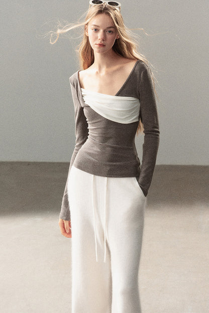 Spliced Regular Shoulder Long-Sleeve T-shirt