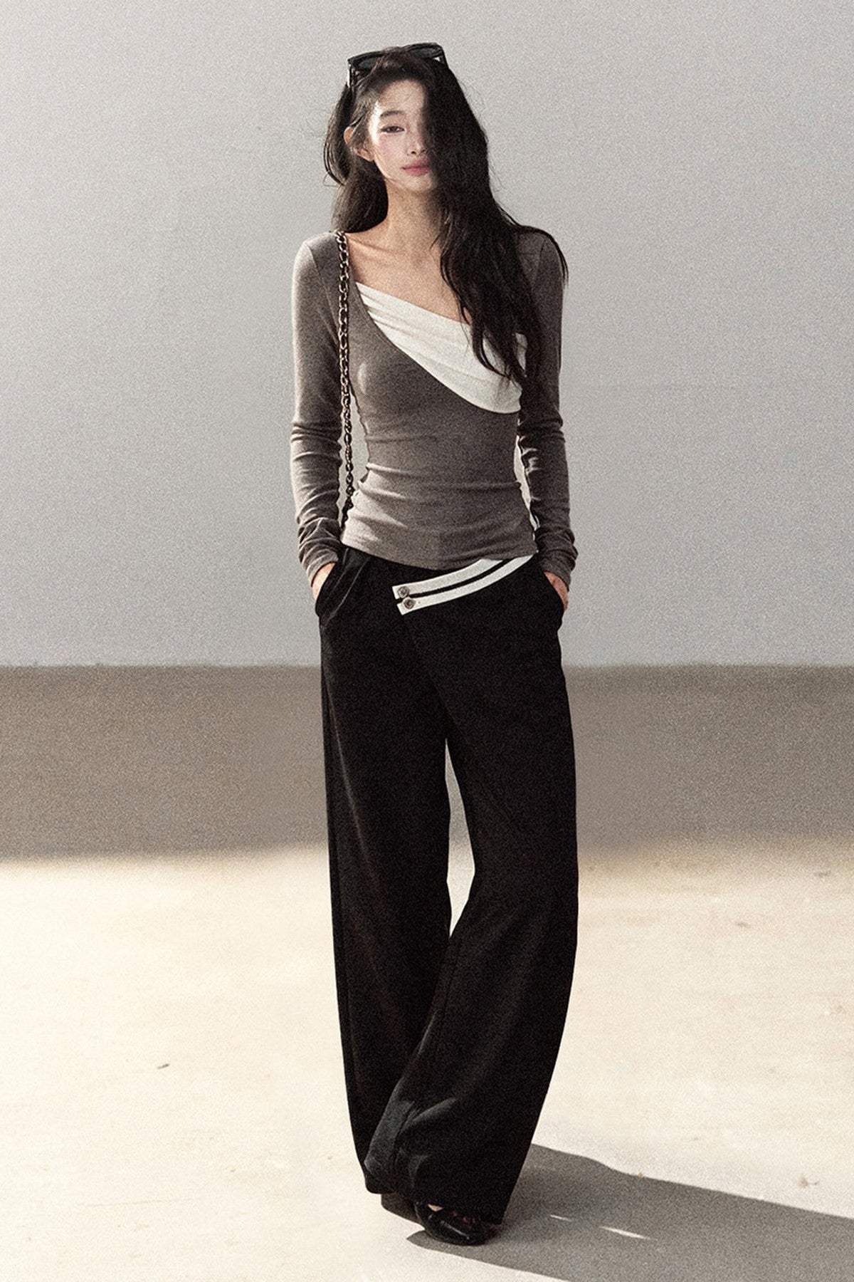 Spliced Regular Shoulder Long-Sleeve T-shirt