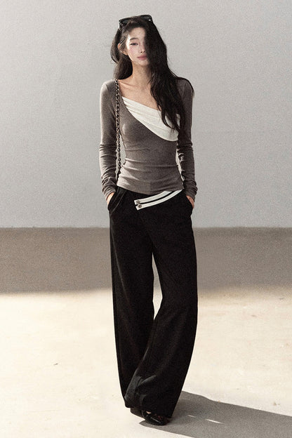 Spliced Regular Shoulder Long-Sleeve T-shirt