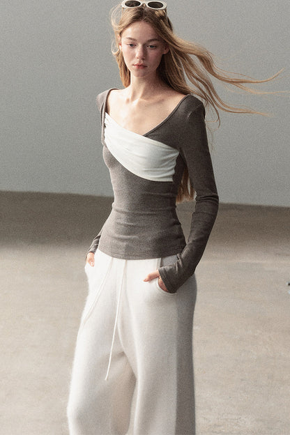Spliced Regular Shoulder Long-Sleeve T-shirt