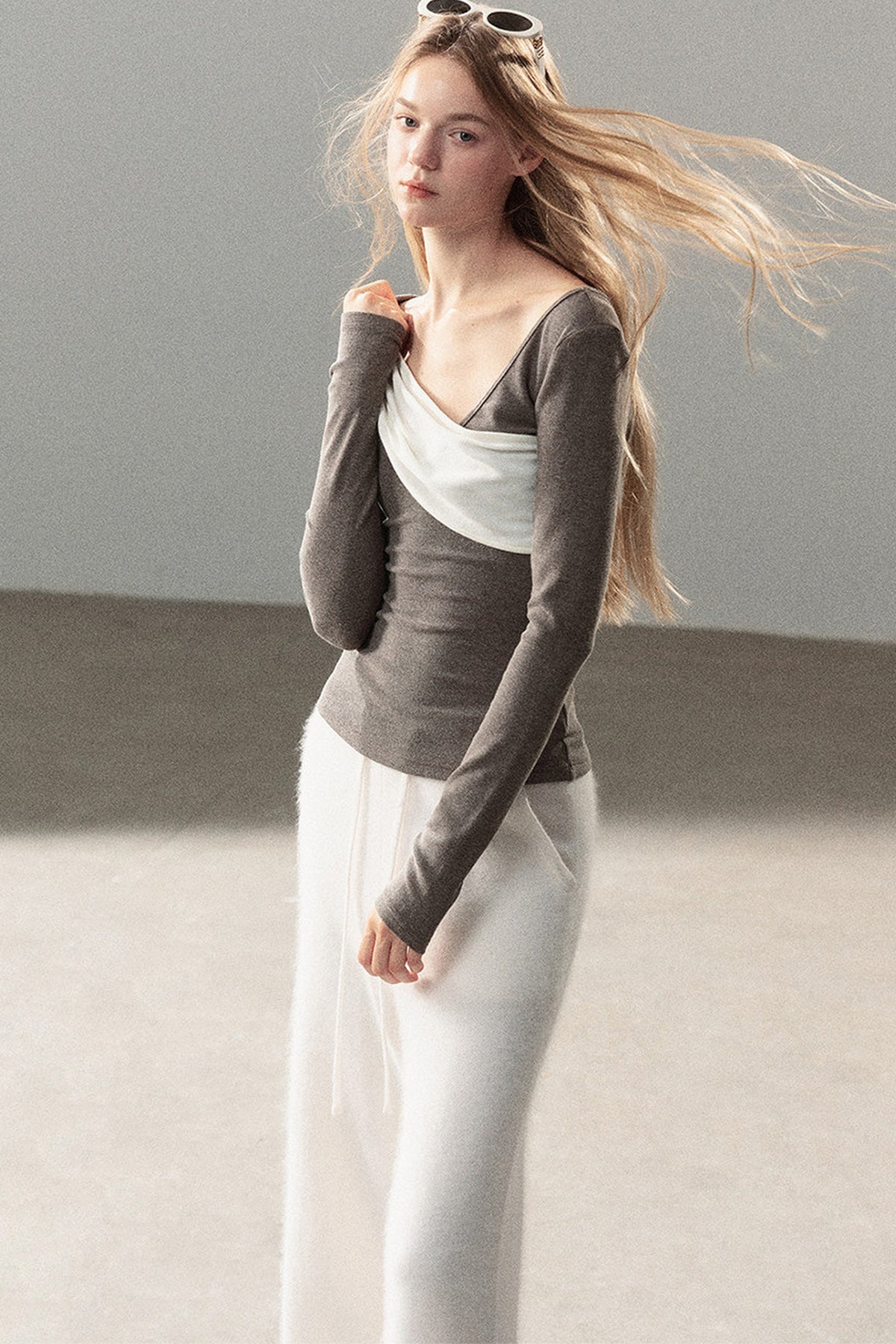 Spliced Regular Shoulder Long-Sleeve T-shirt