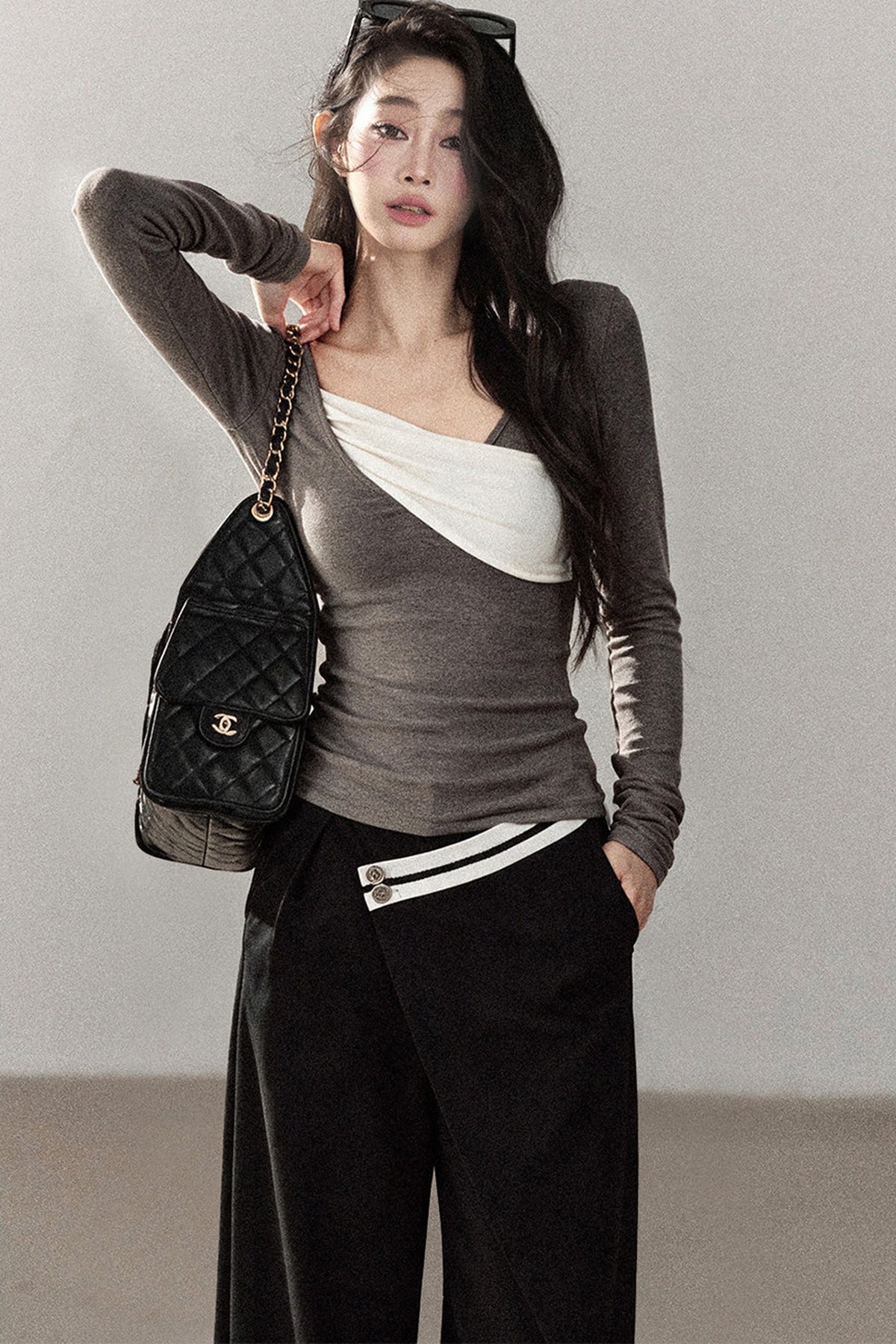 Spliced Regular Shoulder Long-Sleeve T-shirt