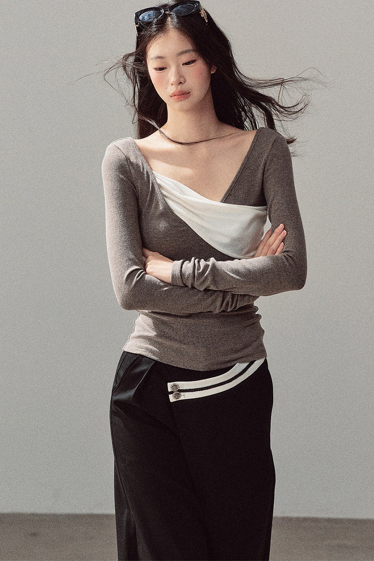 Spliced Regular Shoulder Long-Sleeve T-shirt