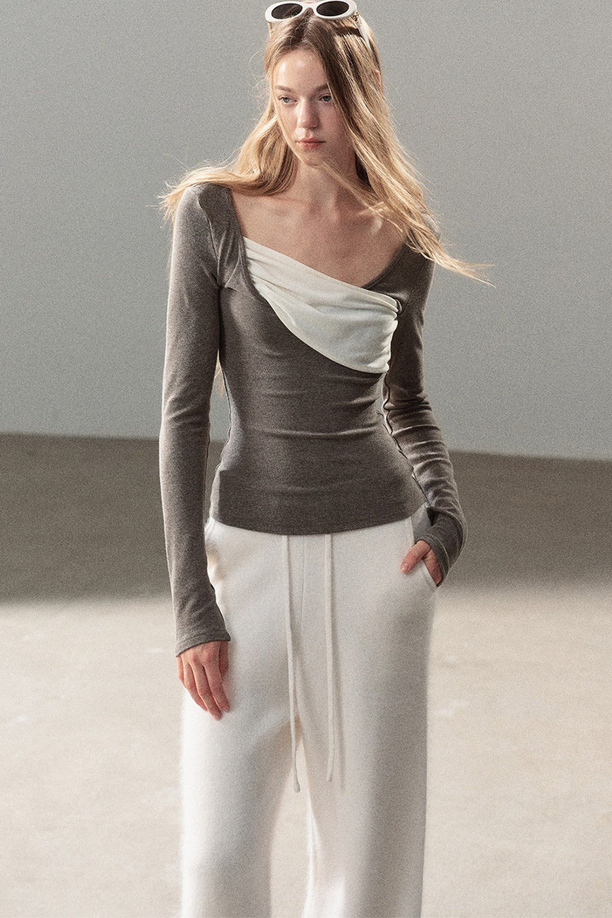 Spliced Regular Shoulder Long-Sleeve T-shirt