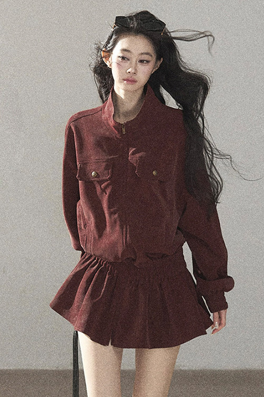 Burgundy Jacket And Shorts Set-Up