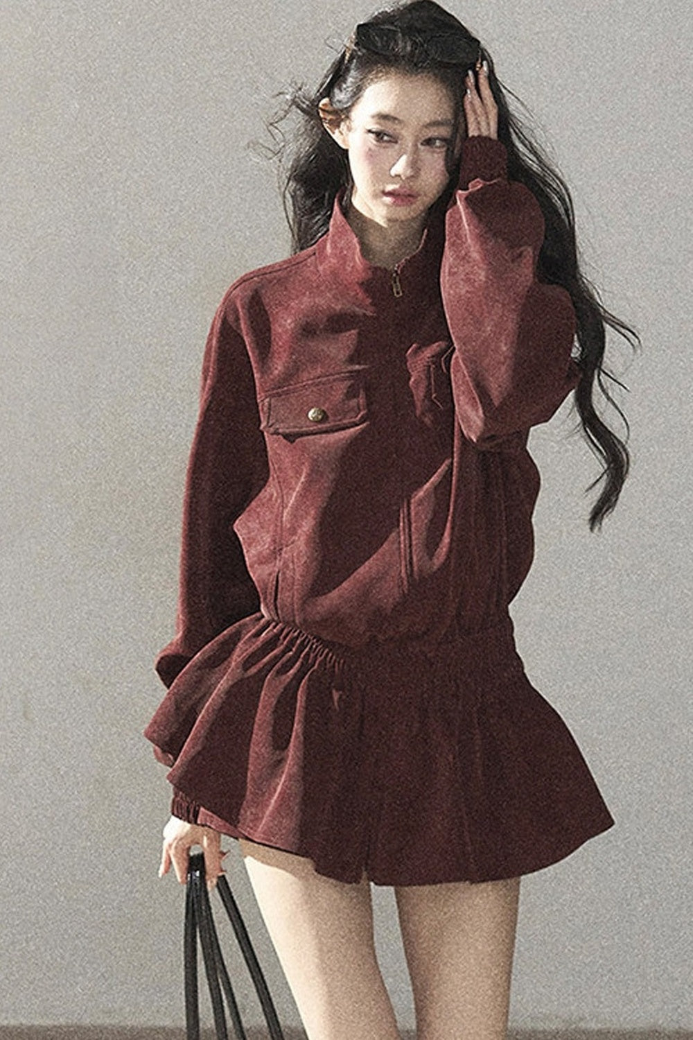 Burgundy Jacket And Shorts Set-Up