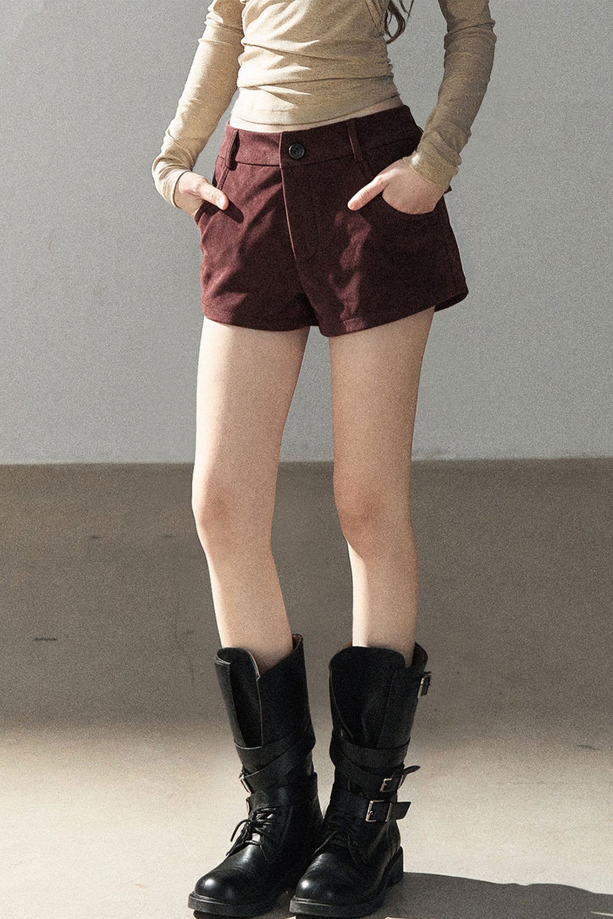 Burgundy Jacket And Shorts Set-Up