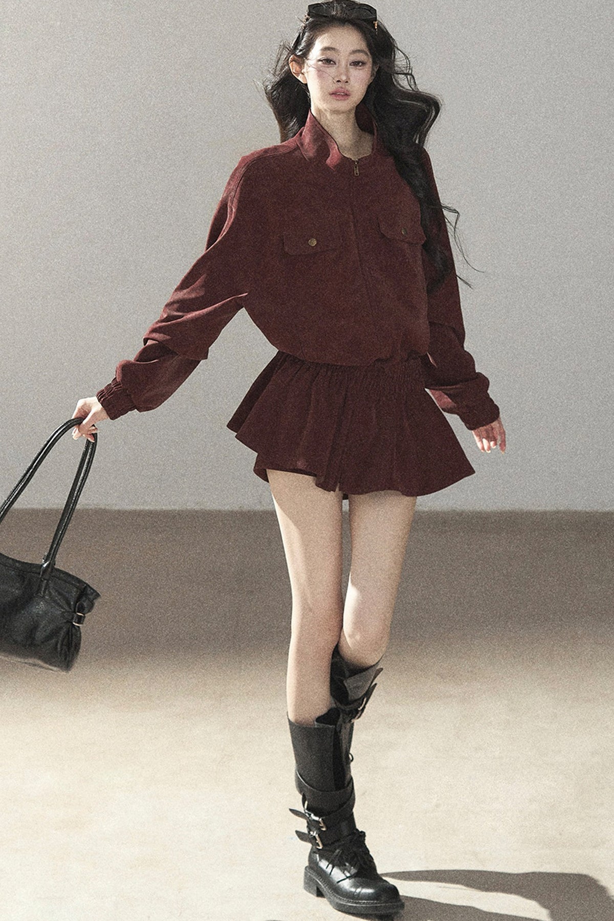Burgundy Jacket And Shorts Set-Up