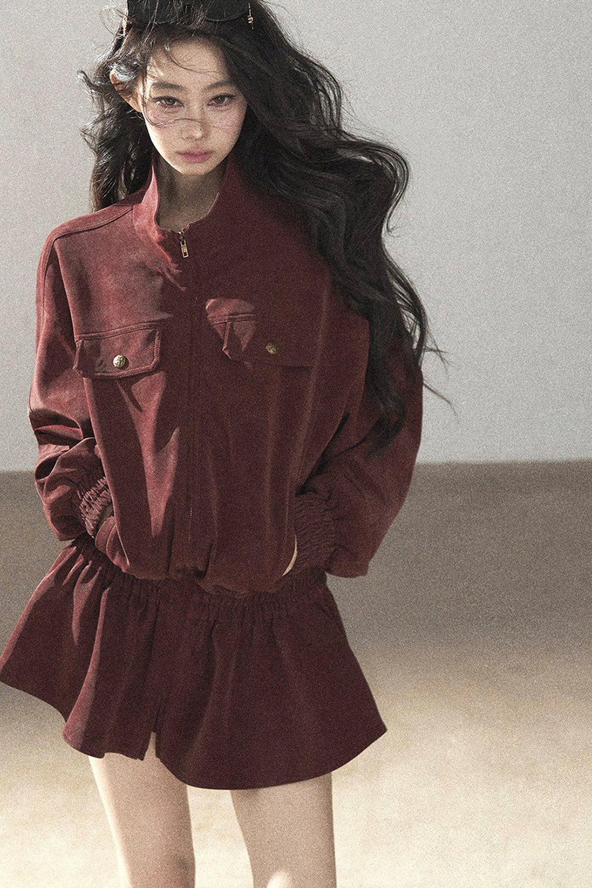 Burgundy Jacket And Shorts Set-Up