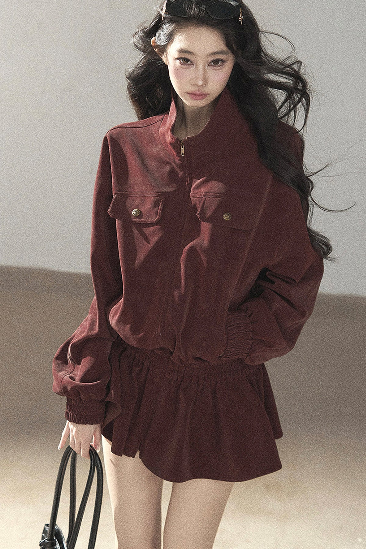 Burgundy Jacket And Shorts Set-Up