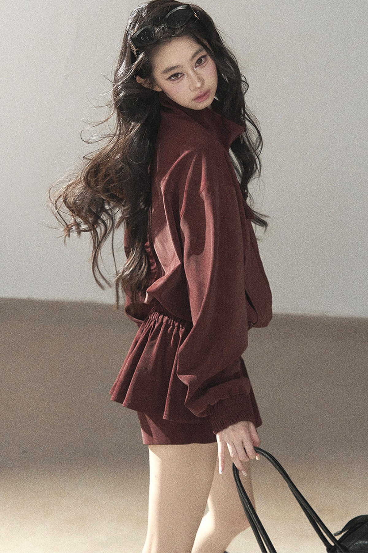 Burgundy Jacket And Shorts Set-Up