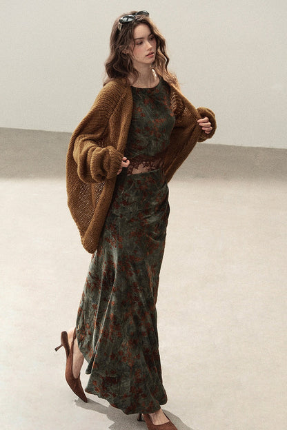 Moss Green Lace Floral Fishtail Dress