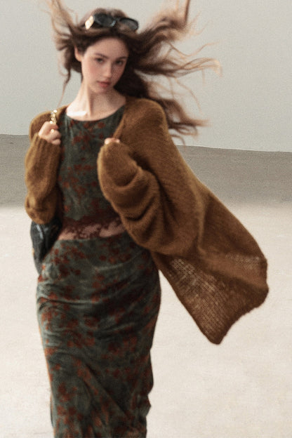 Moss Green Lace Floral Fishtail Dress