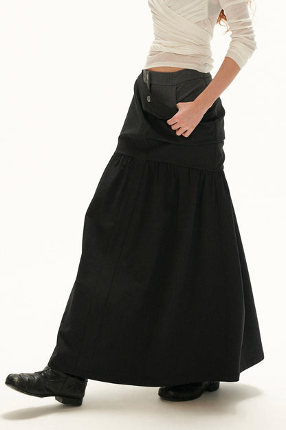 Plaid Drop-Waist Buttoned Long Skirt