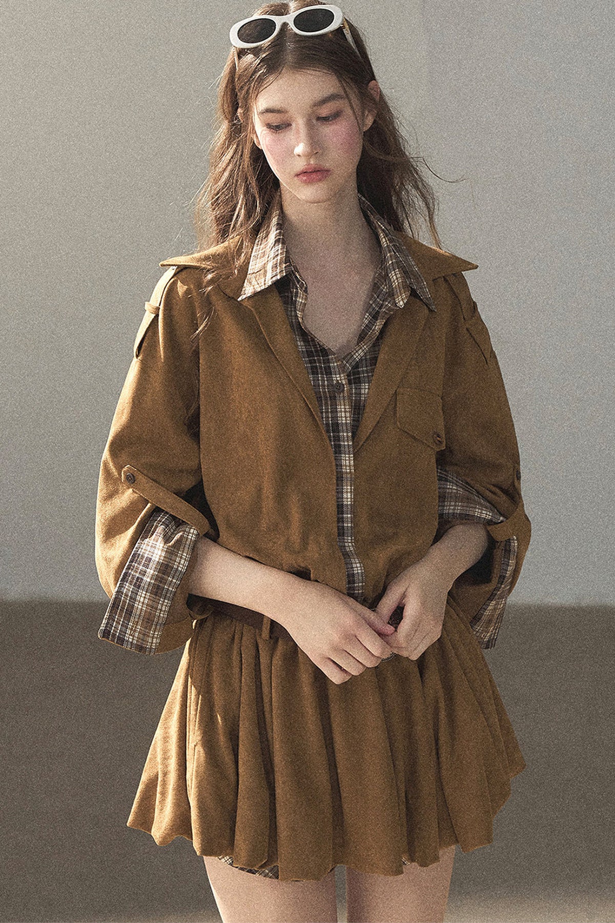 Plaid Shirt Layered-Look Dress Set