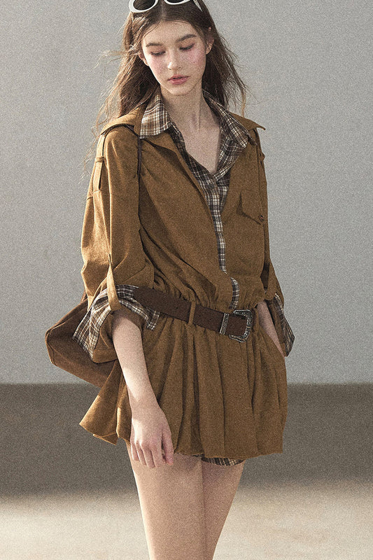Plaid Shirt Layered-Look Dress Set