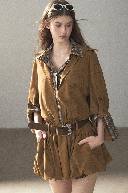 Plaid Shirt Layered-Look Dress Set
