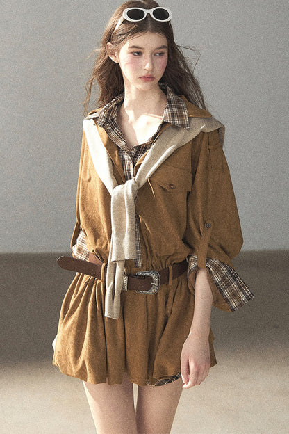 Plaid Shirt Layered-Look Dress Set