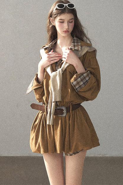 Plaid Shirt Layered-Look Dress Set