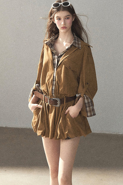Plaid Shirt Layered-Look Dress Set