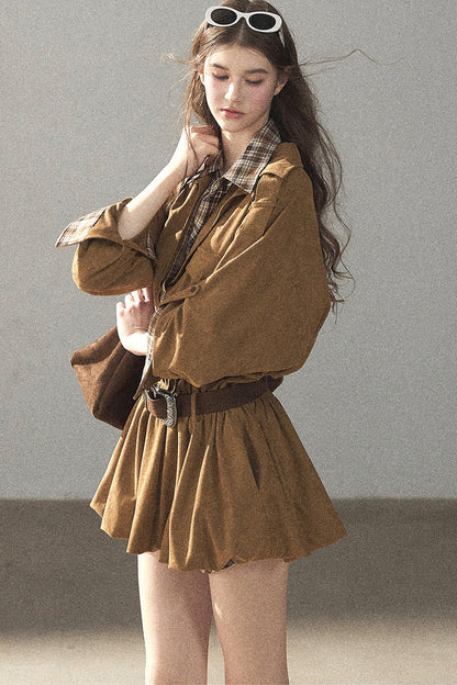 Plaid Shirt Layered-Look Dress Set