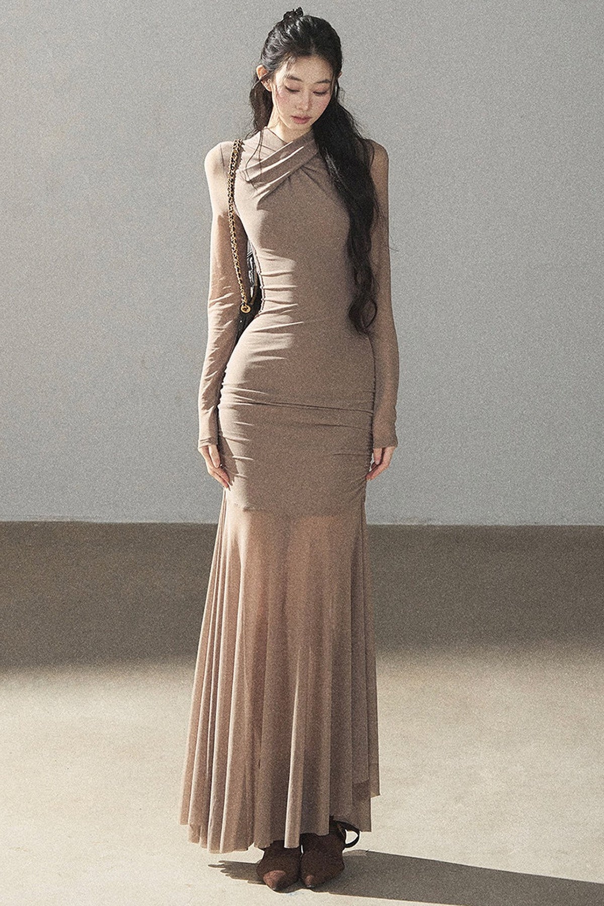 French Style Mesh Fishtail Bodycon Long Dress
