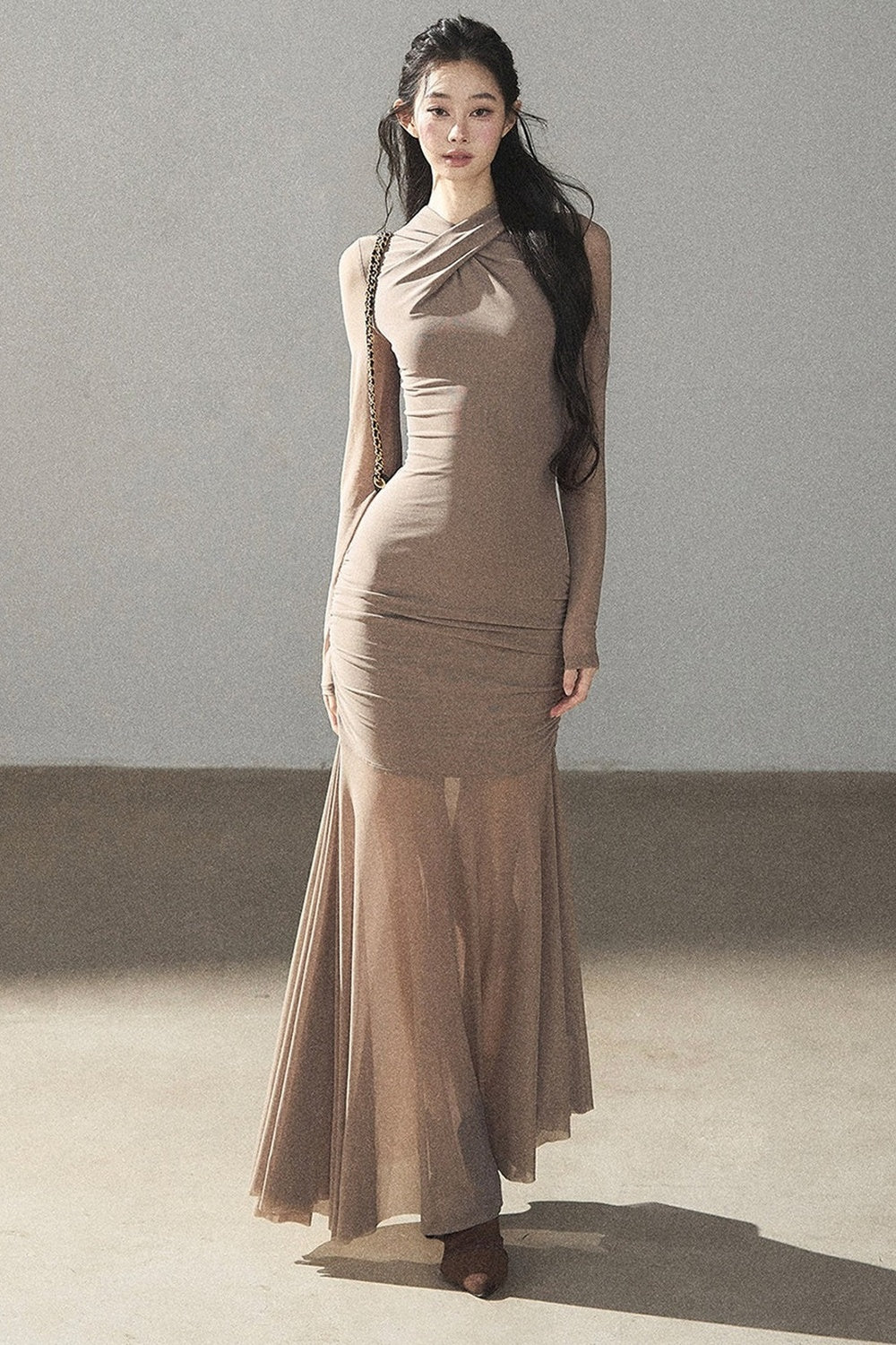 French Style Mesh Fishtail Bodycon Long Dress