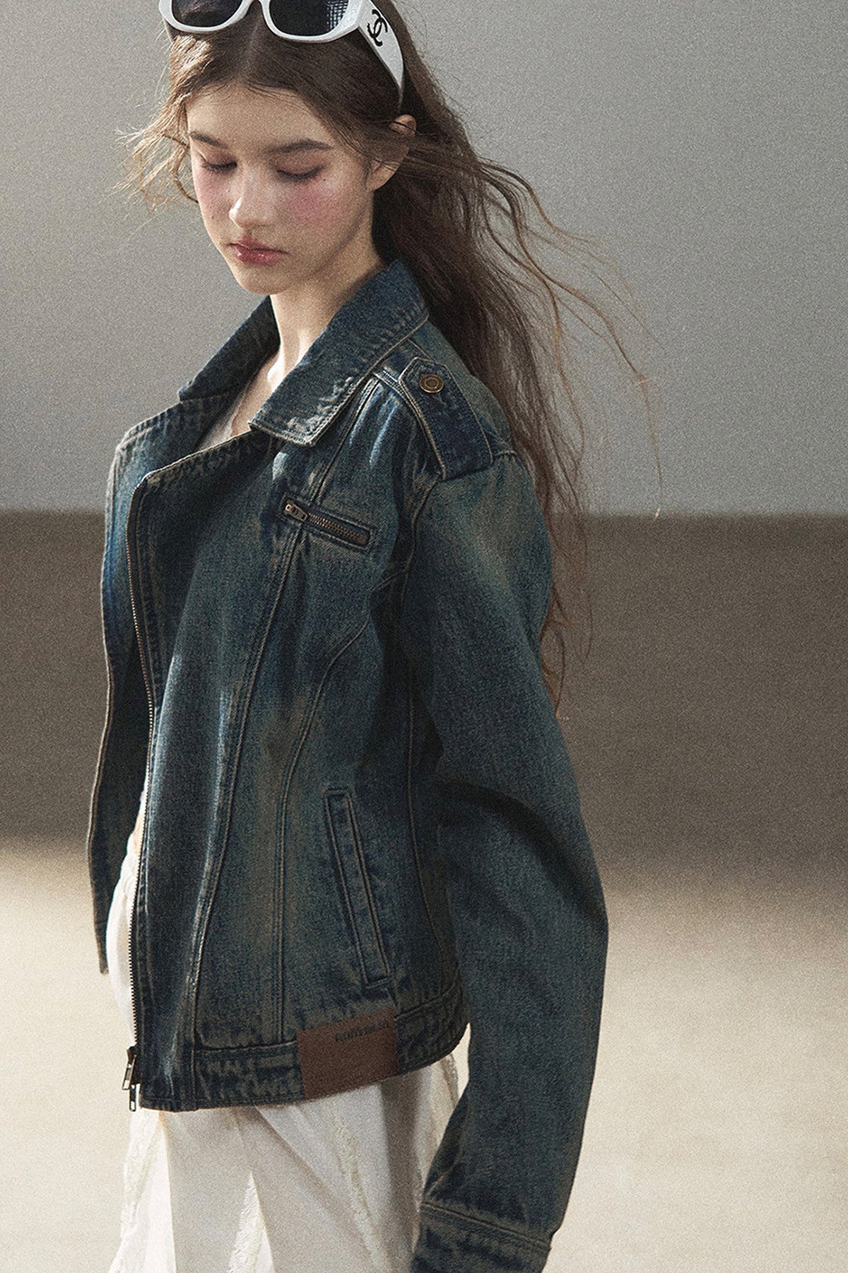 Giacca in denim con colletto polo