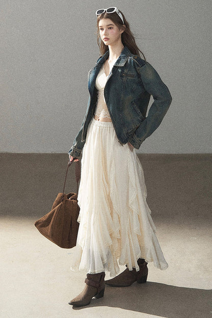 Giacca in denim con colletto polo