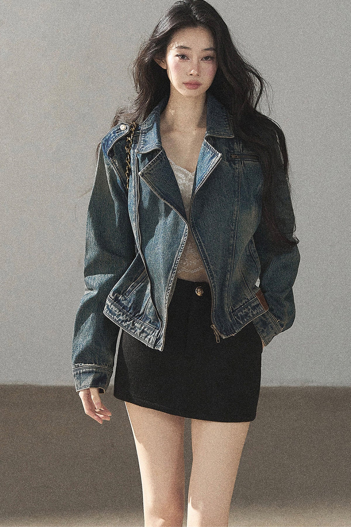 Giacca in denim con colletto polo