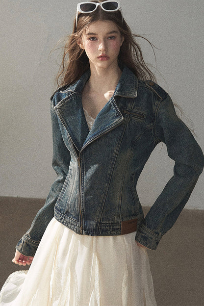 Giacca in denim con colletto polo