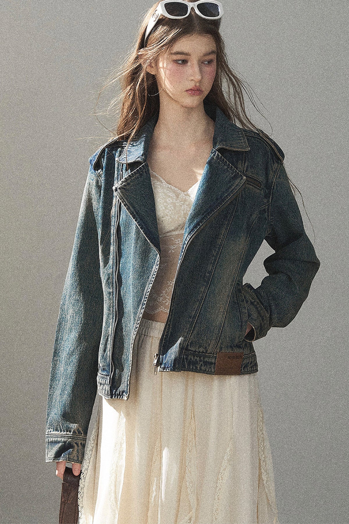 Giacca in denim con colletto polo
