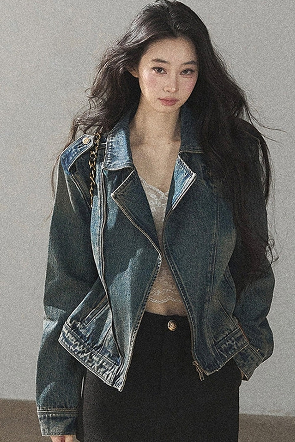 Giacca in denim con colletto polo