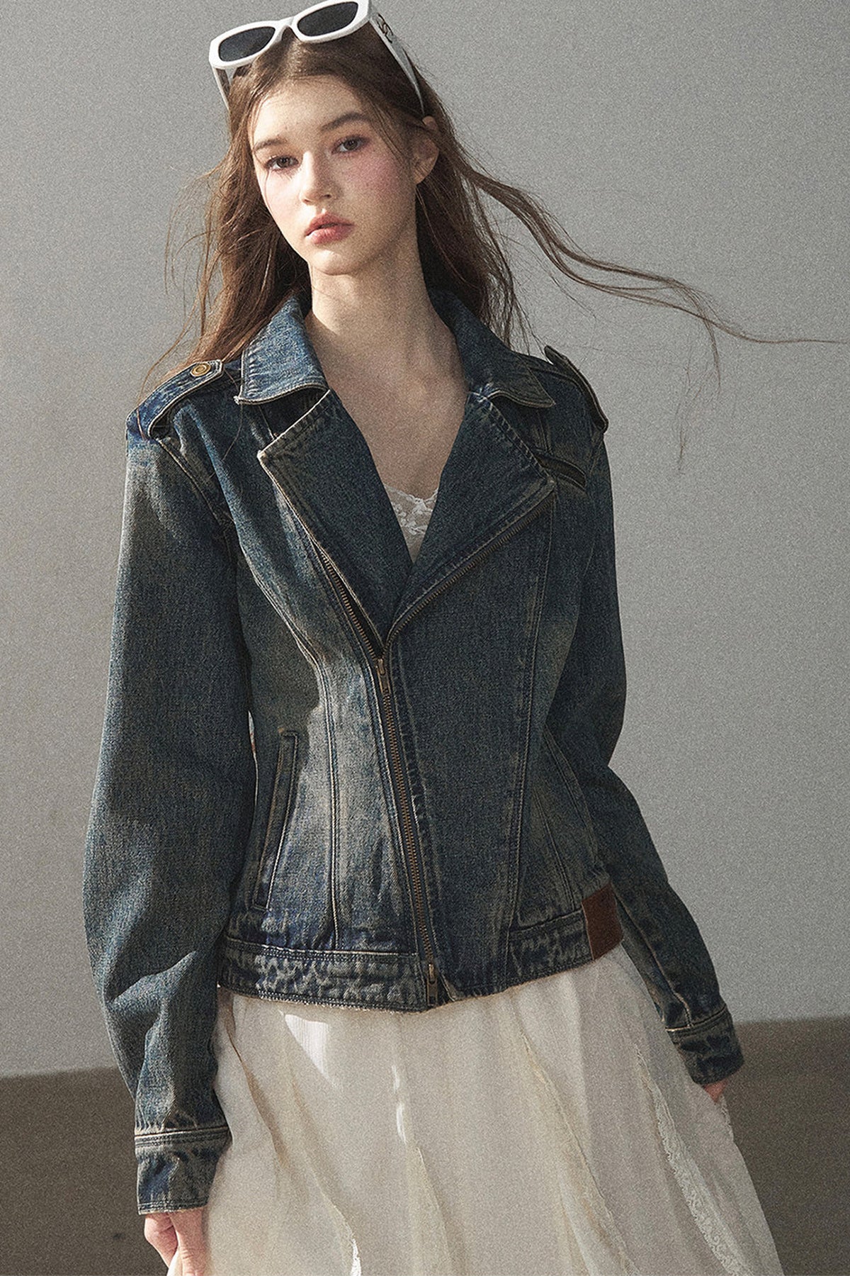 Giacca in denim con colletto polo