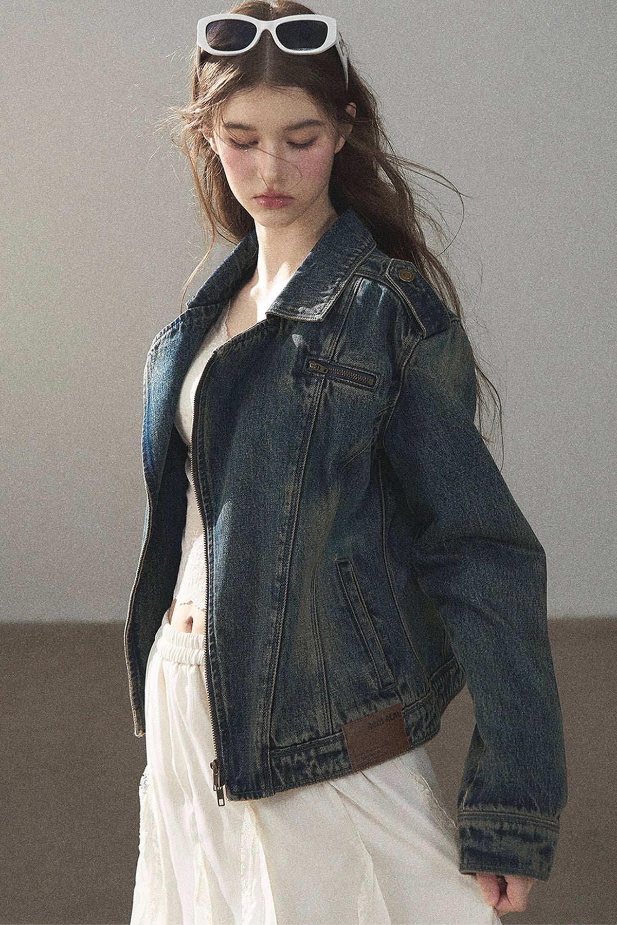 Giacca in denim con colletto polo