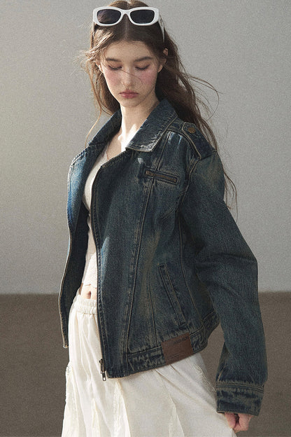 Giacca in denim con colletto polo