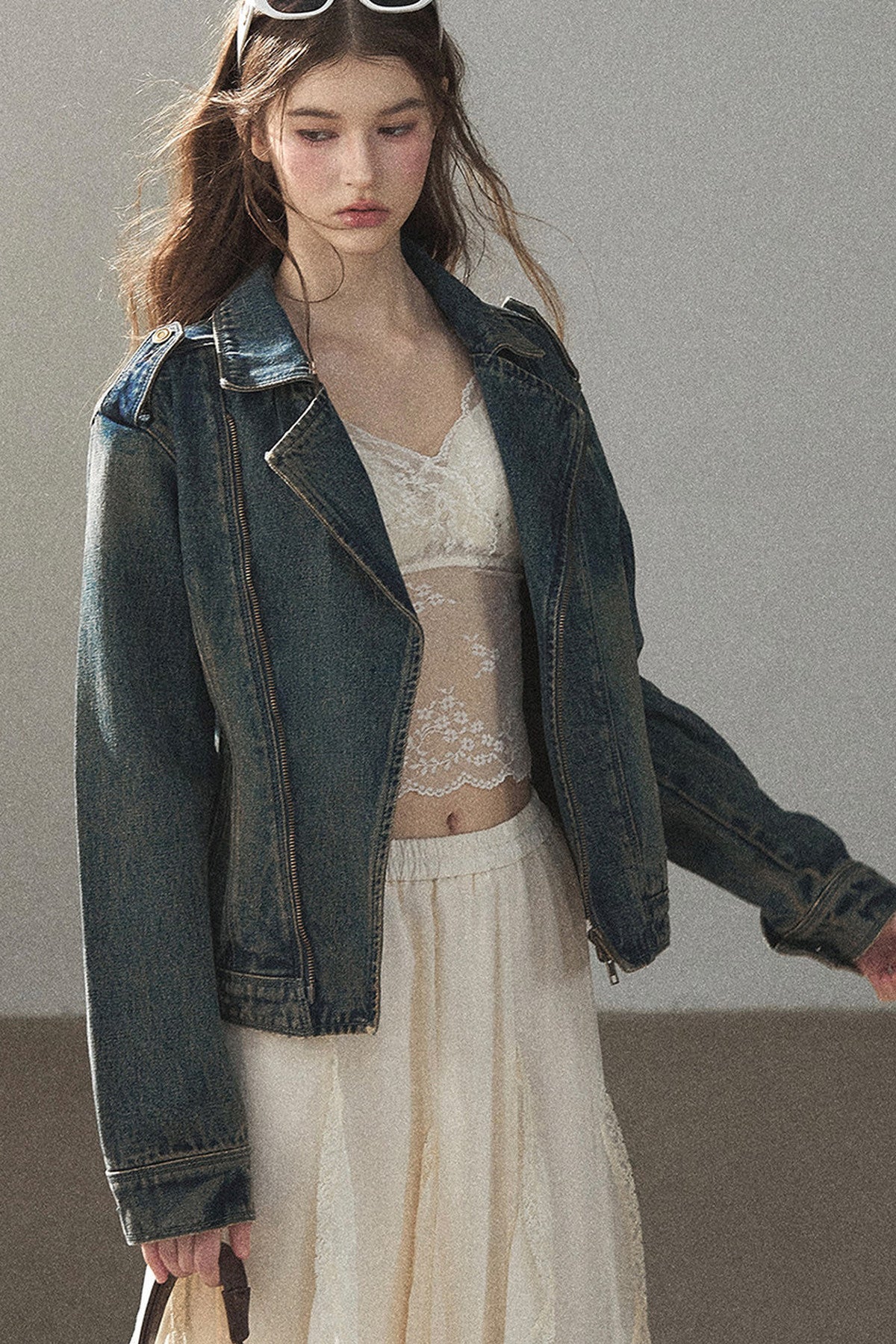 Giacca in denim con colletto polo
